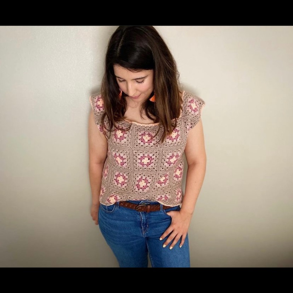 Handmade crochet granny square top